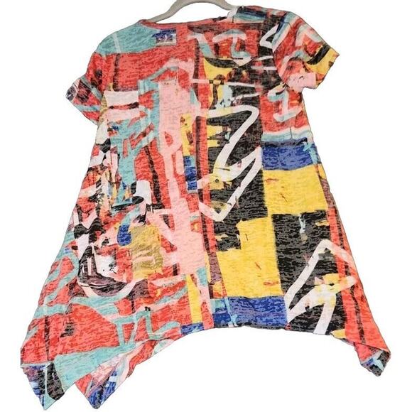 Chelsea & Theodore T Shirt Women M Multicolor Graffeti Tunic Burnout Asymmetric - Picture 2 of 7
